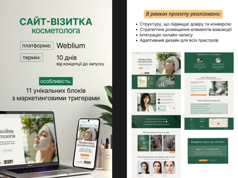 СТВОРЕННЯ САЙТІВ ПІД КЛЮЧ З SEO-ОПТИМІЗАЦІЄЮ / Лендінги / Сайти-візитки / Портфоліо