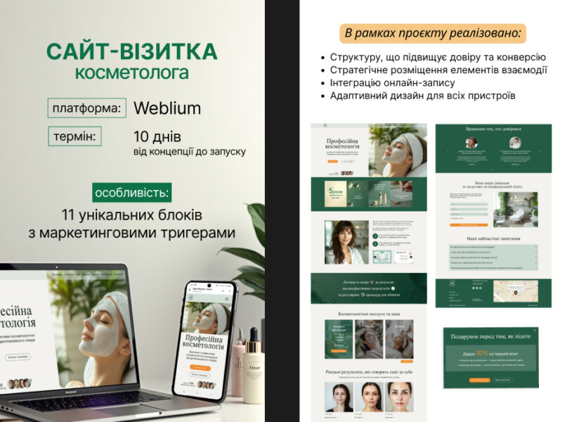 СТВОРЕННЯ САЙТІВ ПІД КЛЮЧ З SEO-ОПТИМІЗАЦІЄЮ / Лендінги / Сайти-візитки / Портфоліо