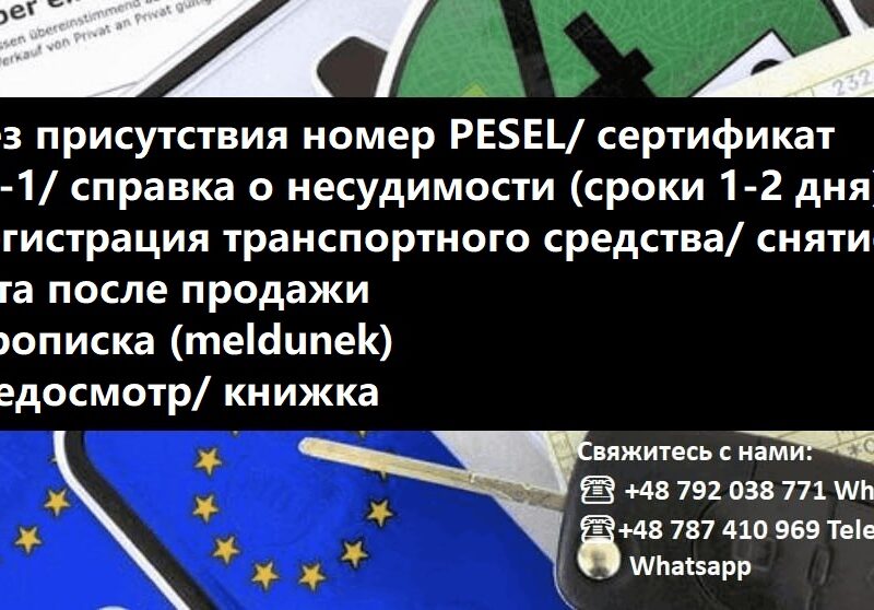 Оформлення номера PESEL (без присутності), довідка про несудимість, прописка, медогляд та багато іншого